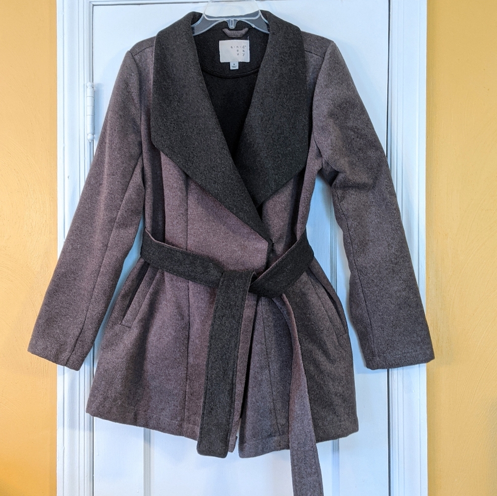 EUC Gray two-tone wrap coat w/ belt from A New Day
